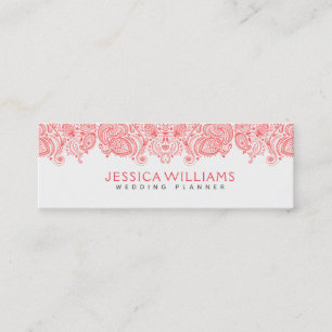 Carte De Visite Mini Dentelle florale rouge de corail de Paisley