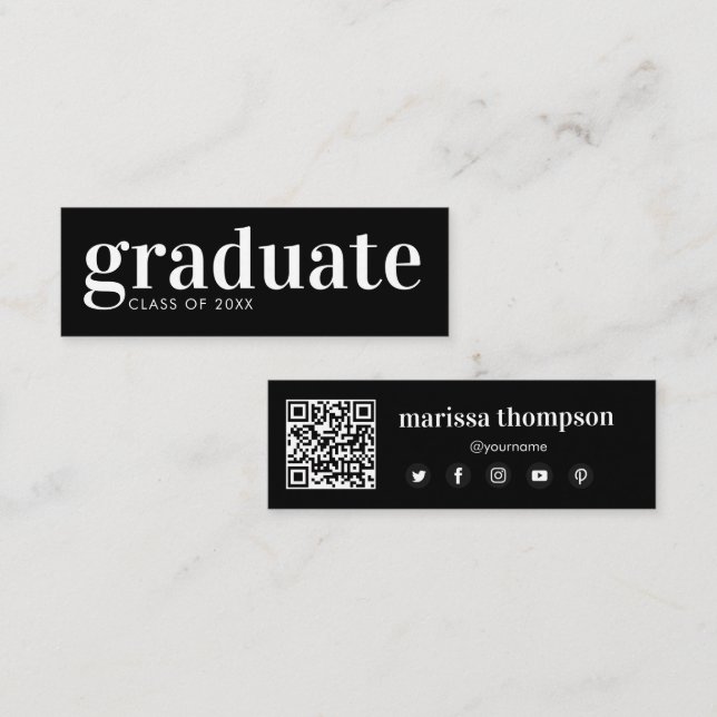 Carte De Visite Mini Diplômé QR Code Social Media (Devant / Derrière)