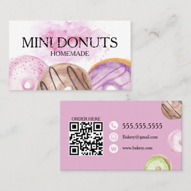 Carte De Visite Mini Donuts Baker Bakery Treats Pink (Devant / Derrière)