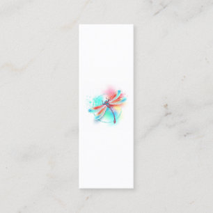 Carte De Visite Mini Dragonfly rouge sur l'arrière - plan aquarelle