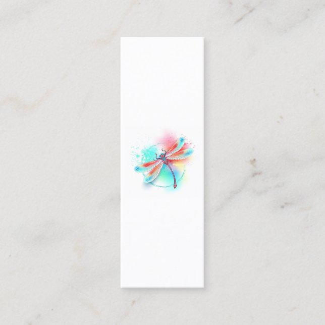 Carte De Visite Mini Dragonfly rouge sur l'arrière - plan aquarelle (Devant)