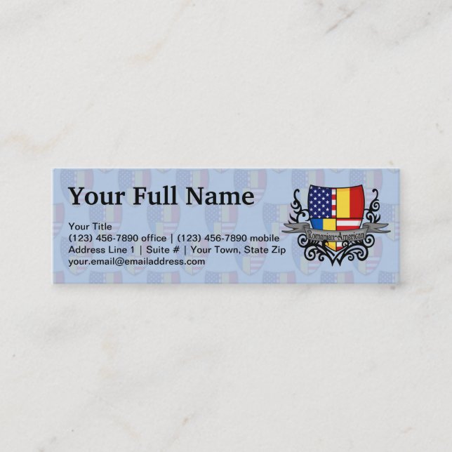 Carte De Visite Mini Drapeau Roumain-Américain de bouclier (Devant)