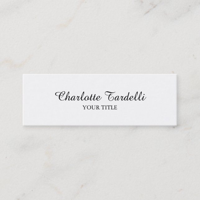 Carte De Visite Mini Écriture classique blanche mince professionnelle s (Devant)