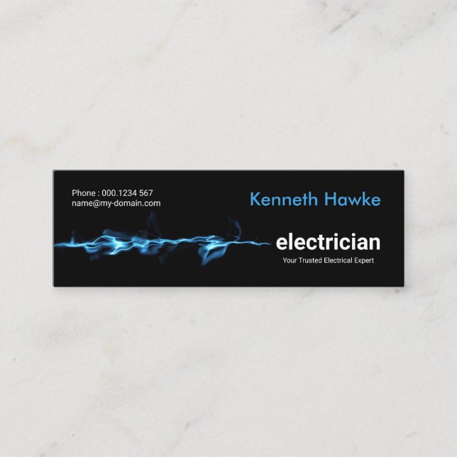 Carte De Visite Mini Électricien électrique bleu saisissant de foudre (Devant)
