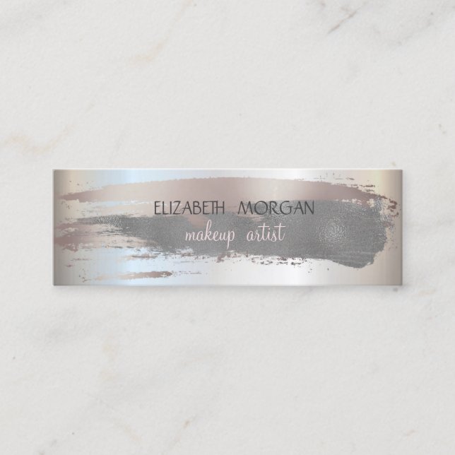 Carte De Visite Mini Elégant Argent Simple, Brosse À Huile, Gris (Devant)