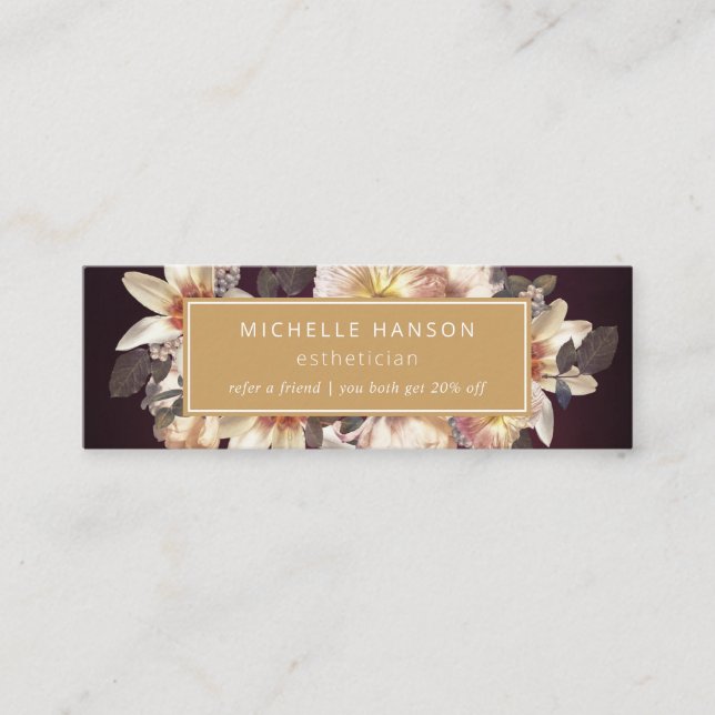 Carte De Visite Mini Elégant automne Floral Plum Gold Référencement Rem (Devant)
