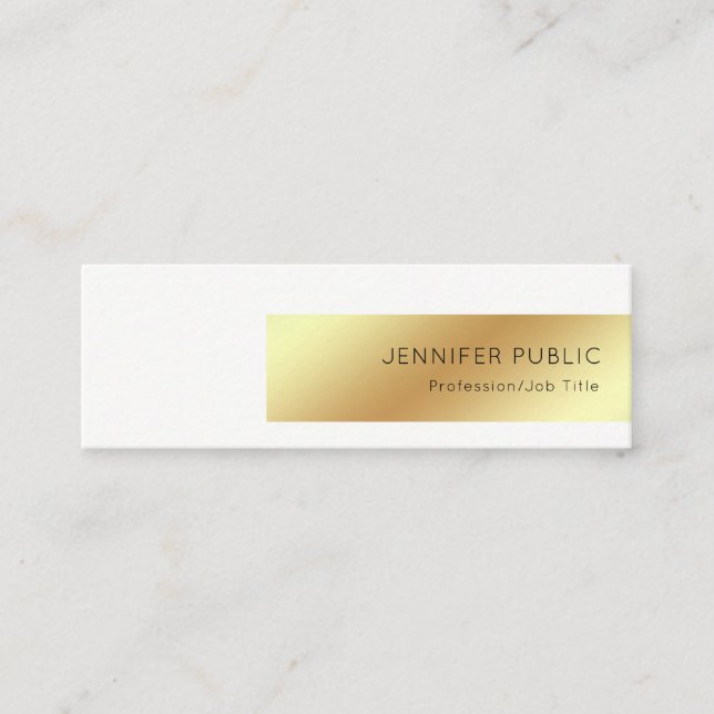 Carte De Visite Mini Elégant Blanc Or Moderne Professionnel Chic Simple (Devant)