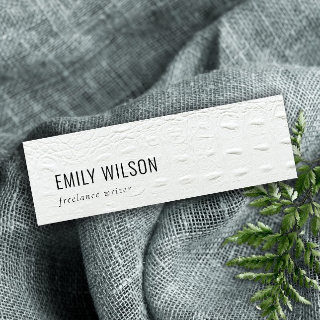 Carte De Visite Mini Elégant Classy Simple Ivory Blanc Cuir Texture (Créateur téléchargé)