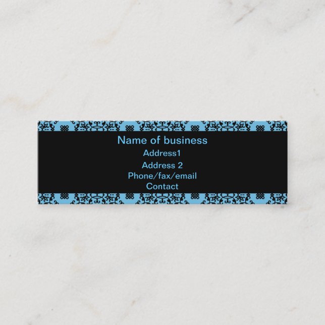 Carte De Visite Mini Elégant damas bleu et noir (Devant)