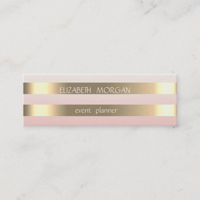 Carte De Visite Mini Élégant Design Moderne Faux Gold Striped, Rose (Devant)