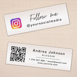 Carte De Visite Mini Élégant Follow Me Instagram & QR Code Social Media