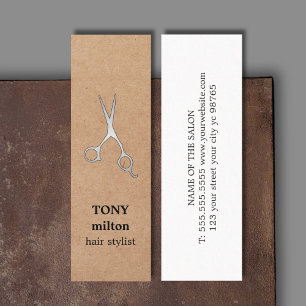Carte De Visite Mini Elégant Kraft Faux ciseaux argent ciseaux coiffeur