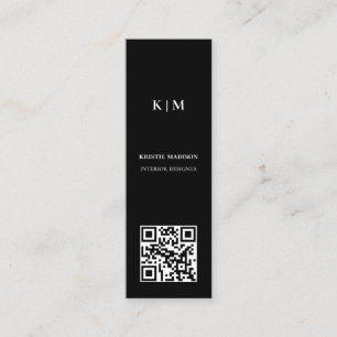 Carte De Visite Mini Elégant minimaliste noir Qr code Concepteur intéri