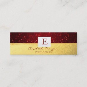 Carte De Visite Mini Élégant Moderne Monogramme Or, Paillettes Rouges B