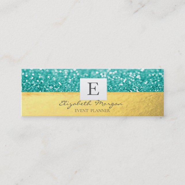 Carte De Visite Mini Élégant Monogram Gold moderne, Parties scintillant (Devant)