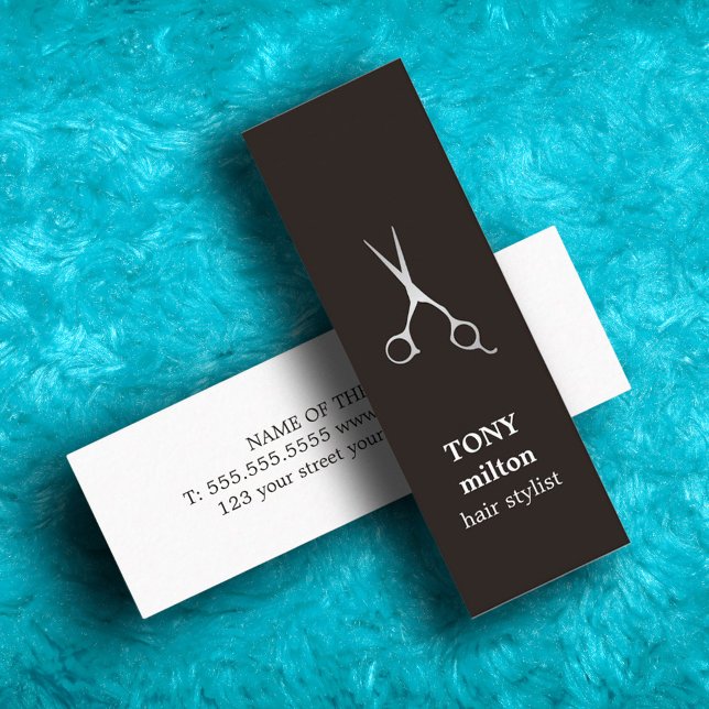 Carte De Visite Mini Elégant noir Faux ciseaux argent ciseaux coiffeur (Créateur téléchargé)