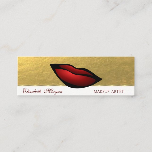 Carte De Visite Mini Élégant professionnel, Faux Gold Red Lips (Devant)