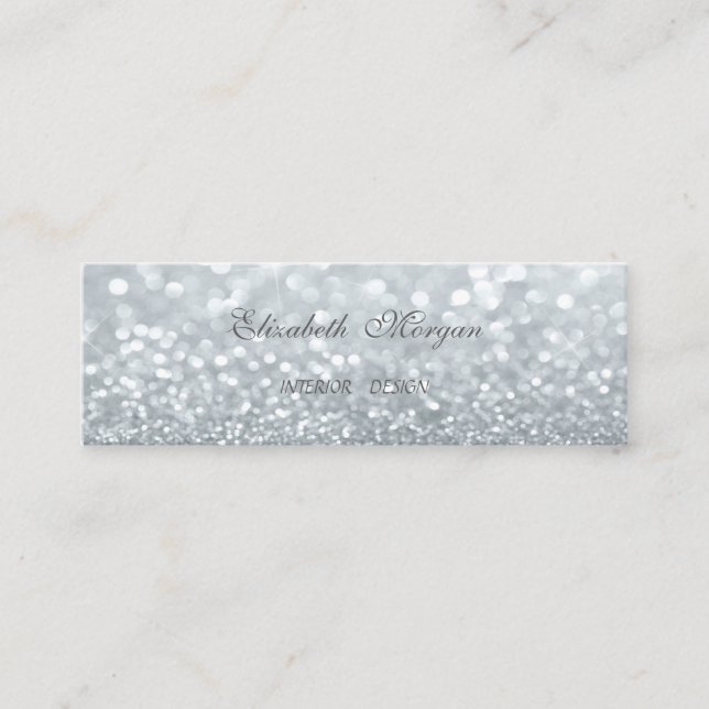 Carte De Visite Mini Élégant professionnel moderne Silver Glittery Boke (Devant)