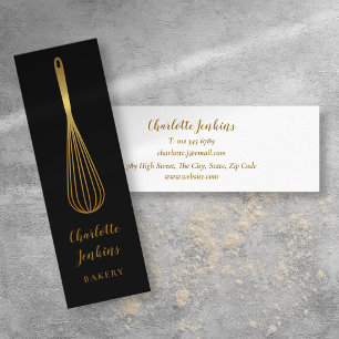 Carte De Visite Mini Élégant Whisk d'or noir pâtisserie Chef