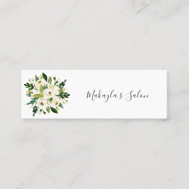 Carte De Visite Mini Elégante aquarelle blanche Roses & verdure (Devant)