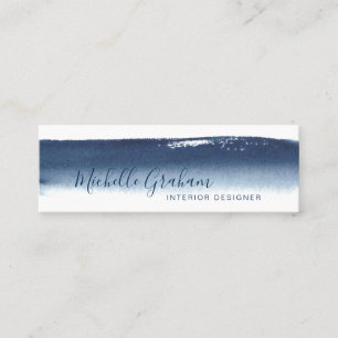 Carte De Visite Mini Elégante aquarelle moderne brosse bleu marine