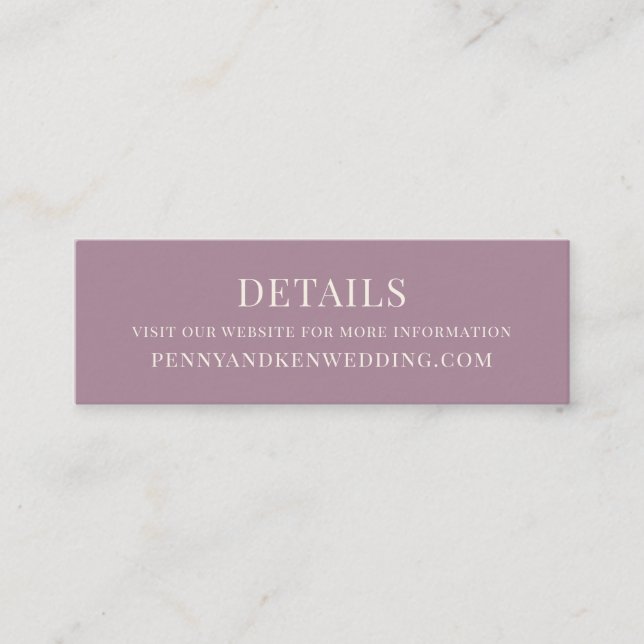 Carte De Visite Mini Elégante Dusty Purple Mariage Website Mini Card (Devant)