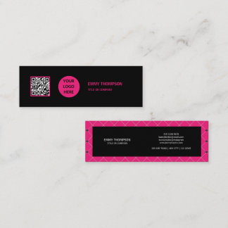 Carte De Visite Mini Elégante Hot Pink Magenta Black QR Scan Company