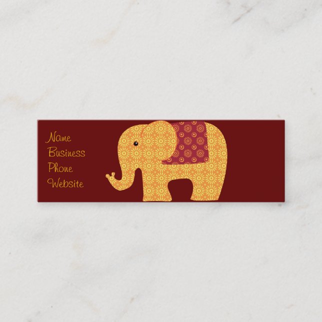 Carte De Visite Mini Eléphant à fleur orange mignon sur rouge (Devant)