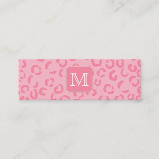 Carte De Visite Mini Empreinte de léopard de rose en pastel. Monogramme (Devant)