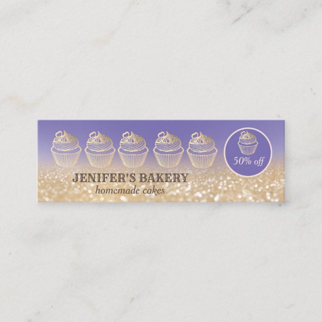 Carte De Visite Mini Épicerie d'or moderne cupcake boulangerie maison (Devant)