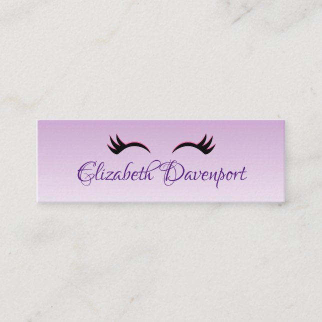 Carte De Visite Mini Eyelashes rose et noir élégants sur dégradé violet (Devant)