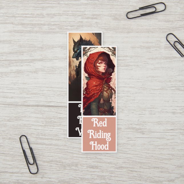 Carte De Visite Mini Fairytale Imaginaire Red Riding Hood & Wolf Signet (Devant/Arrière en situation)