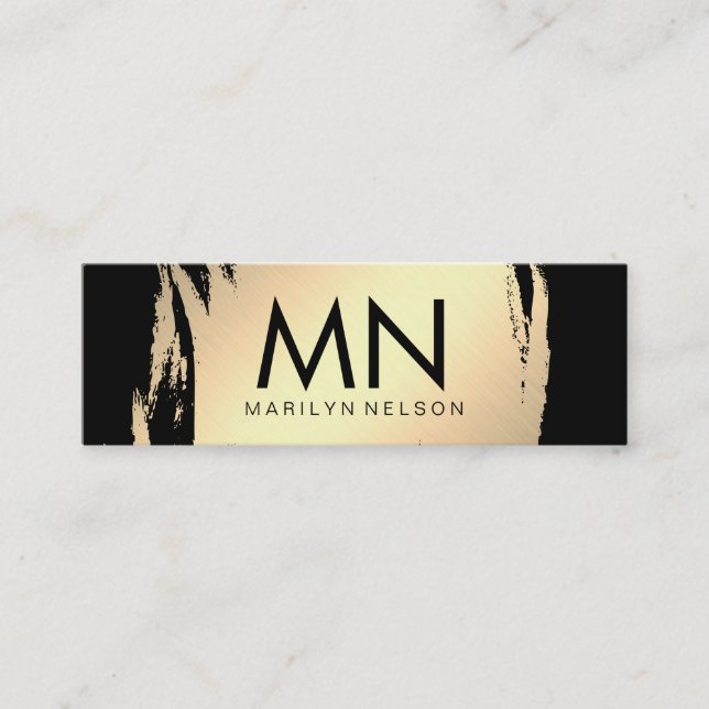 Carte De Visite Mini Faux Gold brossé avec un Monogramme chic (Devant)
