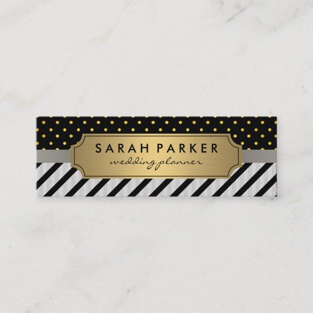 Carte De Visite Mini Faux Linen Black Stripes Pois (Devant)