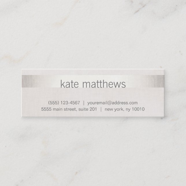 Carte De Visite Mini Faux Silver Stripe moderne sur lin (Devant)