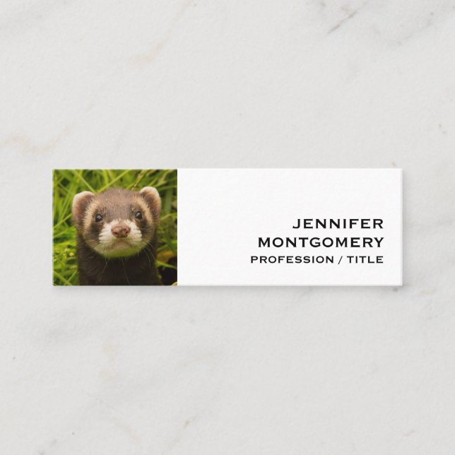 Carte De Visite Mini Ferret Brown dans l'herbe (Devant)