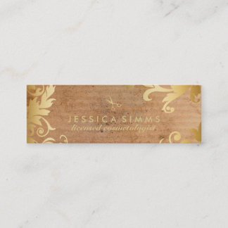 Carte De Visite Mini feuille élégant chic d'or de styliste en coiffure