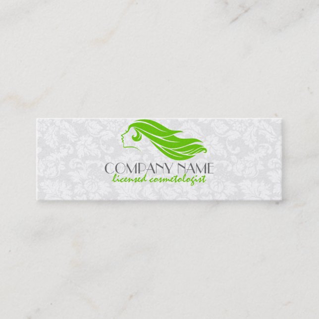 Carte De Visite Mini Fille Vert Et Blanc Damas Beauté/Cosmetologie 2 (Devant)