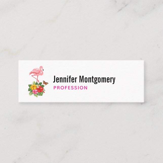 Carte De Visite Mini Flamant rose rose & Hibiscus Tropical Fancy (Devant)