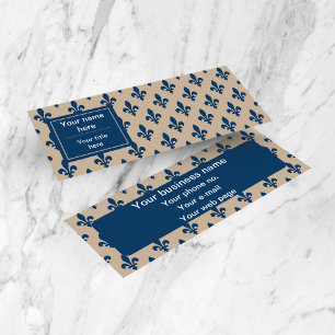 Carte De Visite Mini Fleur de Lis Motif, Français, Royal, Bleu marine