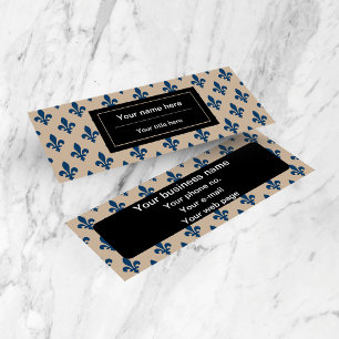 Carte De Visite Mini Fleur de Lis Motif, Français, Royal, Bleu marine