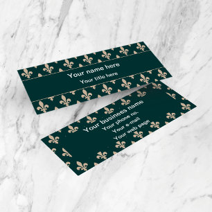 Carte De Visite Mini Fleur de Lis Motif, Français, Royal, Crème, Vert