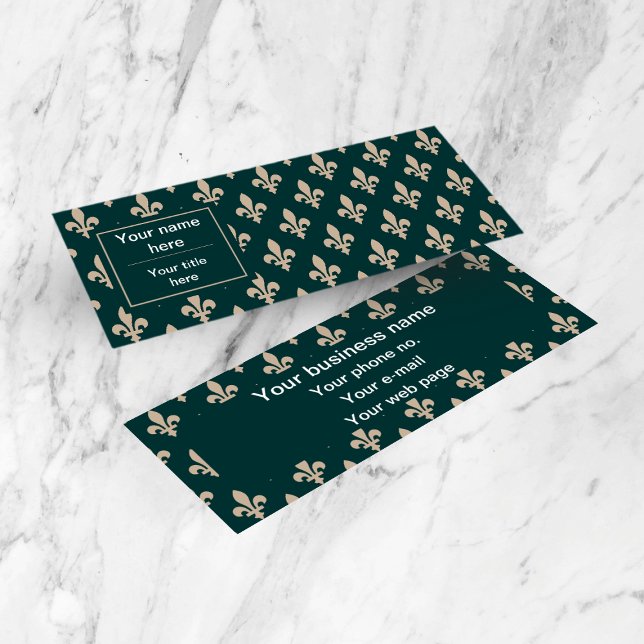 Carte De Visite Mini Fleur de Lis Motif, Français, Royal, Crème, Vert (Créateur téléchargé)