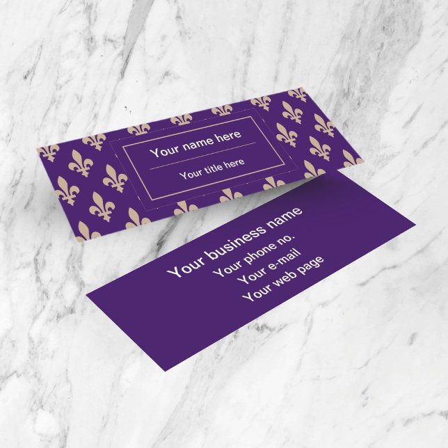 Carte De Visite Mini Fleur de Lis Motif, Français, Royal, Crème, Violet (Créateur téléchargé)