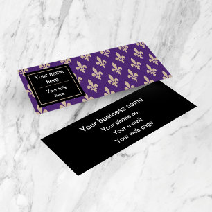 Carte De Visite Mini Fleur de Lis Motif, Français, Royal, Crème, Violet