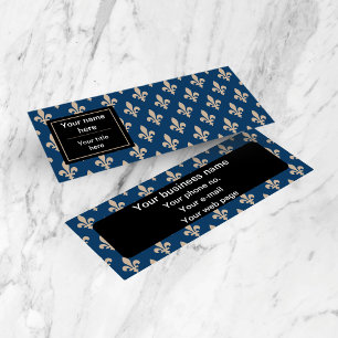 Carte De Visite Mini Fleur de Lis Motif, française, royale, crème, bleu