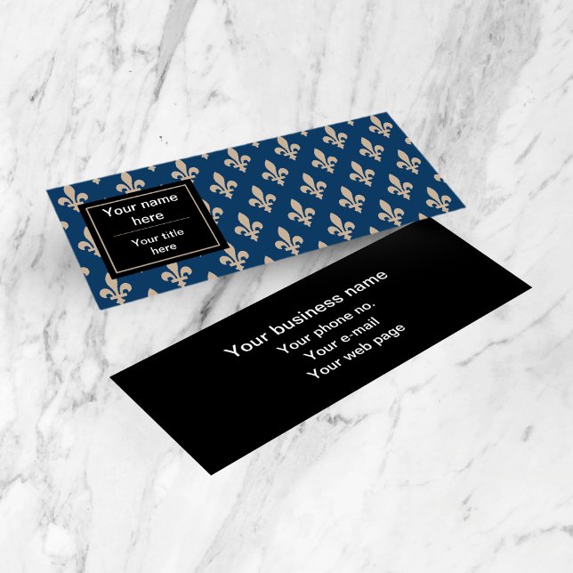 Carte De Visite Mini Fleur de Lis Motif, française, royale, crème, bleu (Créateur téléchargé)