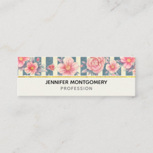 Carte De Visite Mini Fleurs aquarelles roses sur rayures