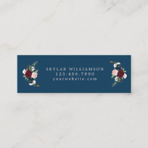 Carte De Visite Mini Fleurs d'aquarelle rouge bordeaux et bleu élégant