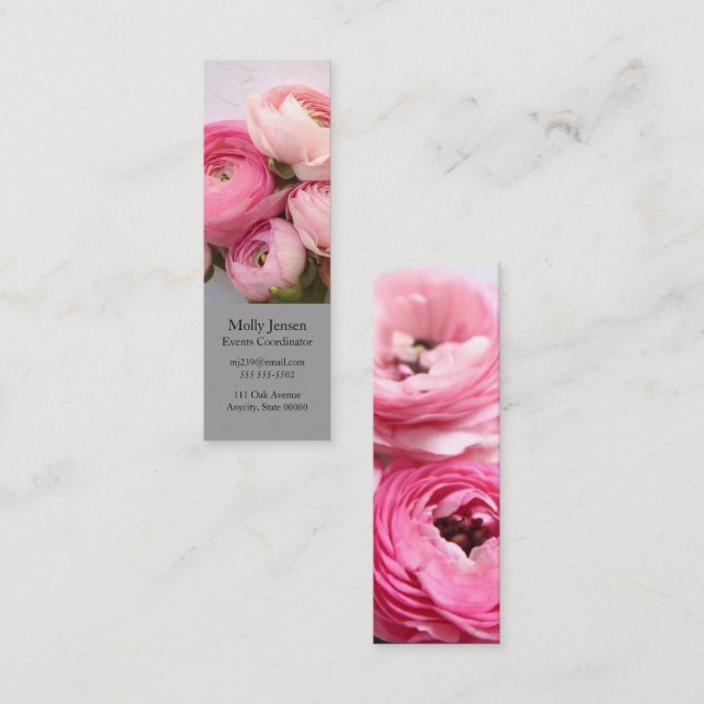 Carte De Visite Mini Fleurs roses sur signet de papier fait main (Devant / Derrière)